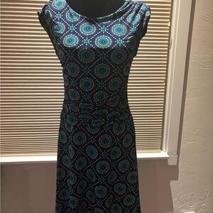 Enfocus Studio Navy and Teal Geometric Midi Dress